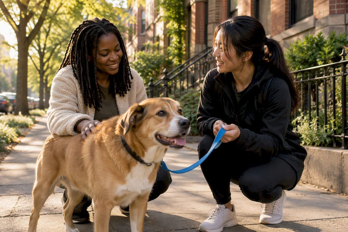 Pet parent meeting trusted Chicago dog walker