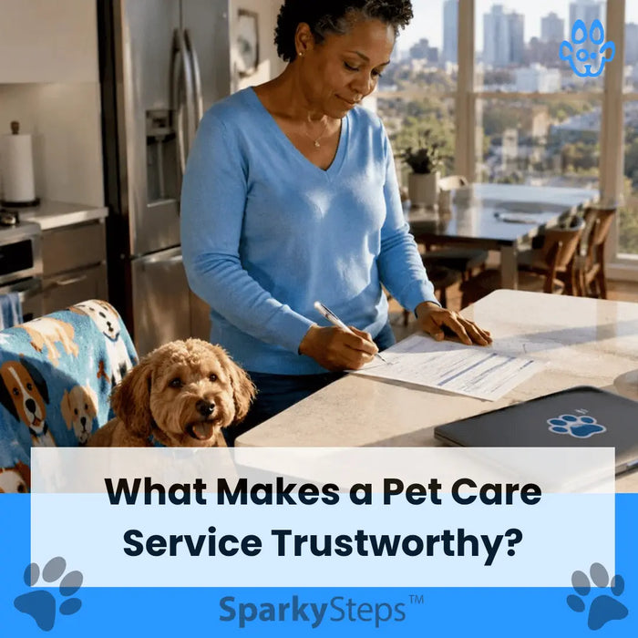 Pet parent filling pet care form at home