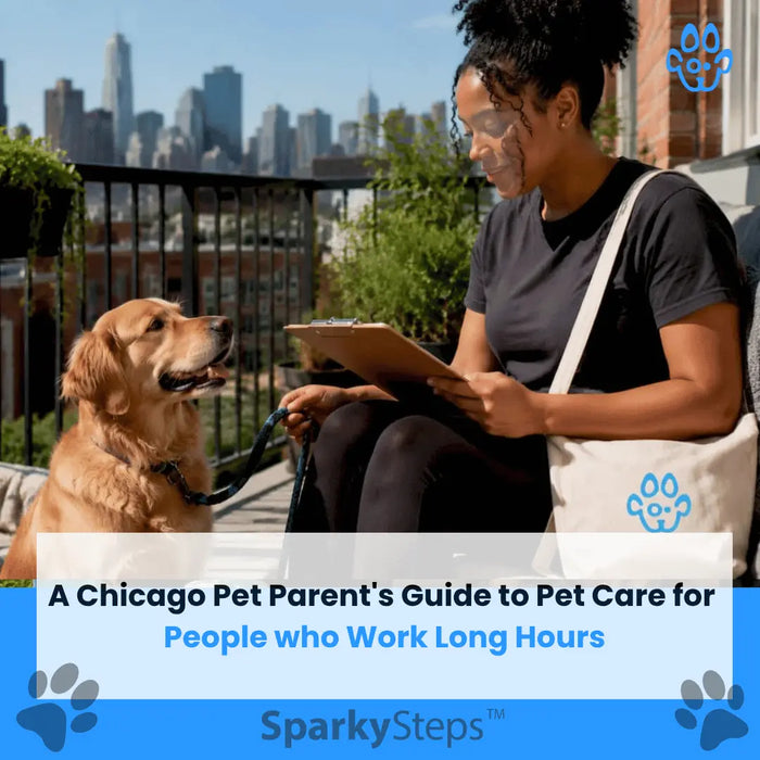Pet sitter with golden retriever inside an apartment