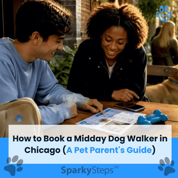 Hands booking dog walk via phone app at home