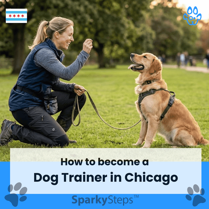 dog trainer teaching a dog to sit