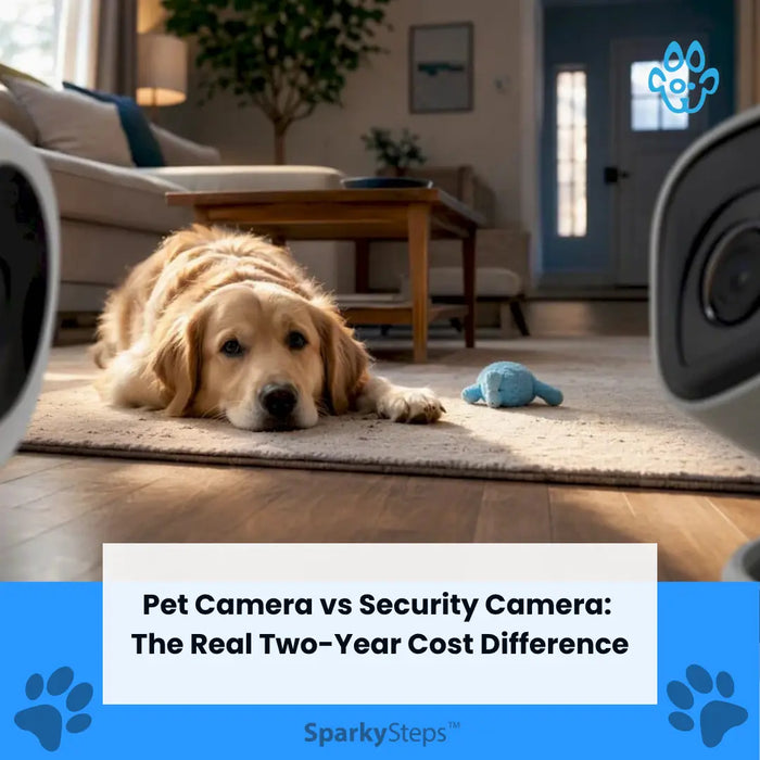 Pet Camera vs Security Camera-  The Real Two-Year Cost Difference -Dog resting between home monitoring cameras